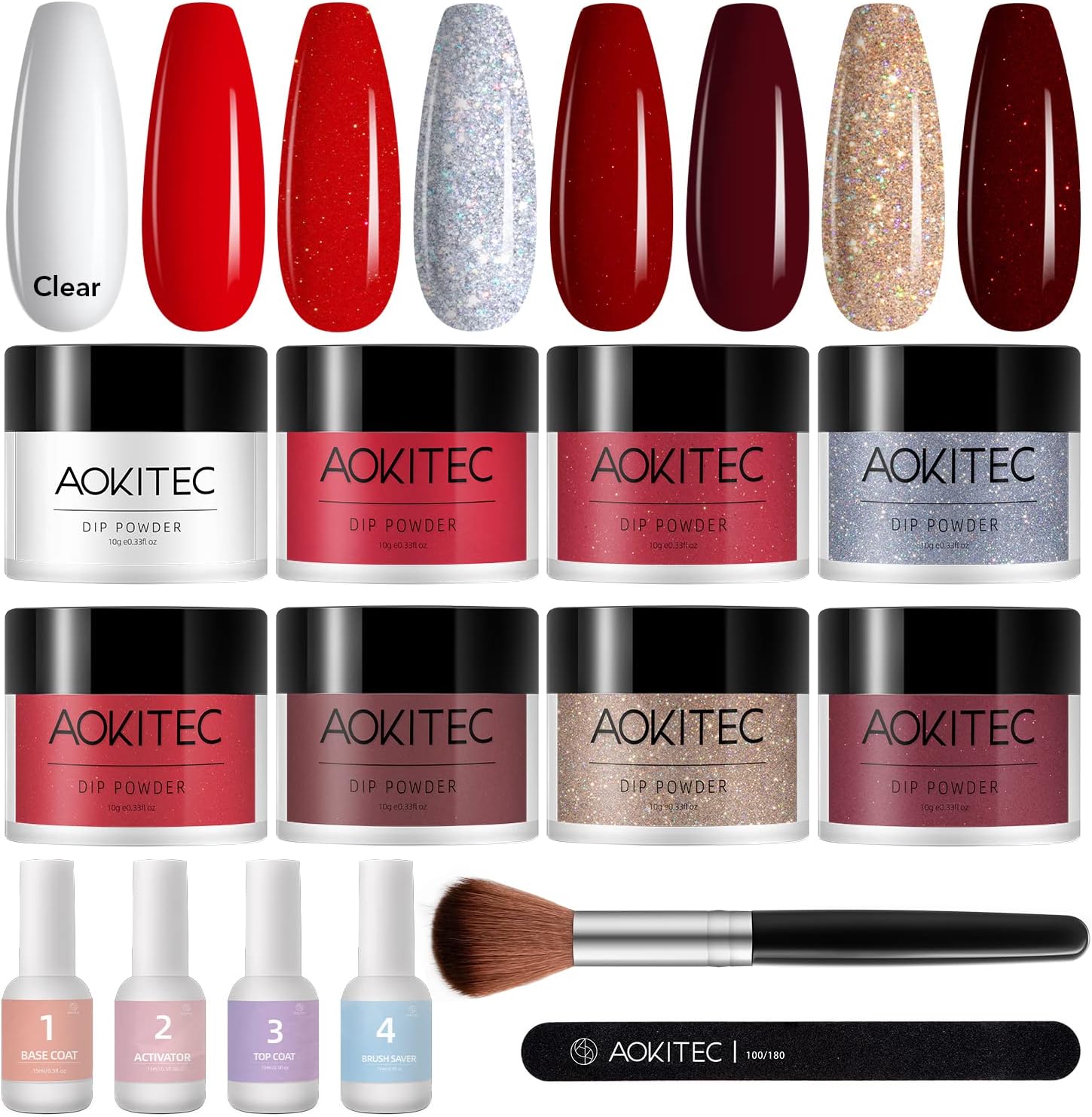 Aokitec 14Pcs Dip Powder Nail Kit Starter 8Colors Fatal Kiss Collection