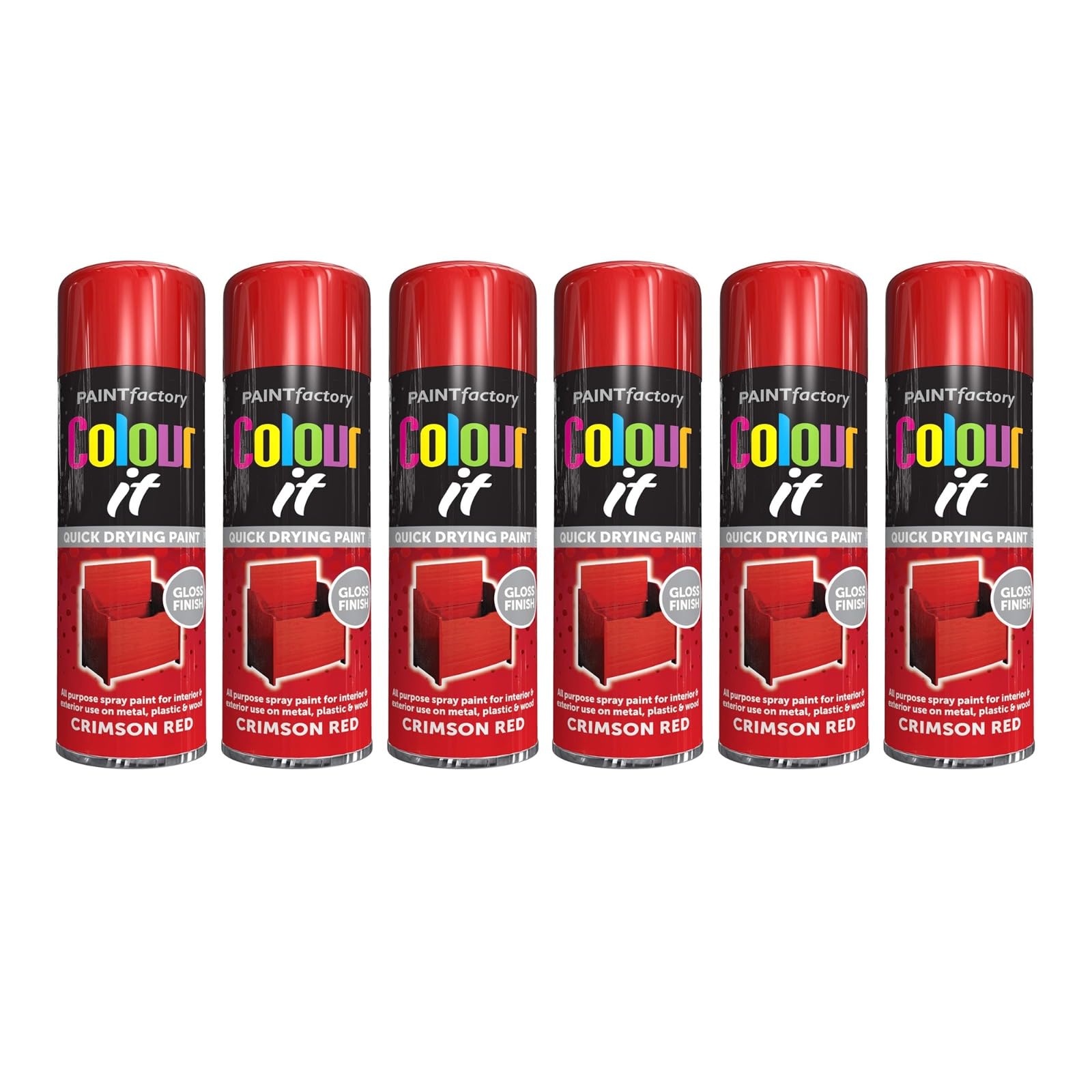 YSAMAX All-Purpose Crimson Red Spray Paint, Gloss Finish, Quick Drying Formula, Perfect For Use On Metal, Plastic, And Wood, Polished, Long-Lasting Finish, (6PCS)