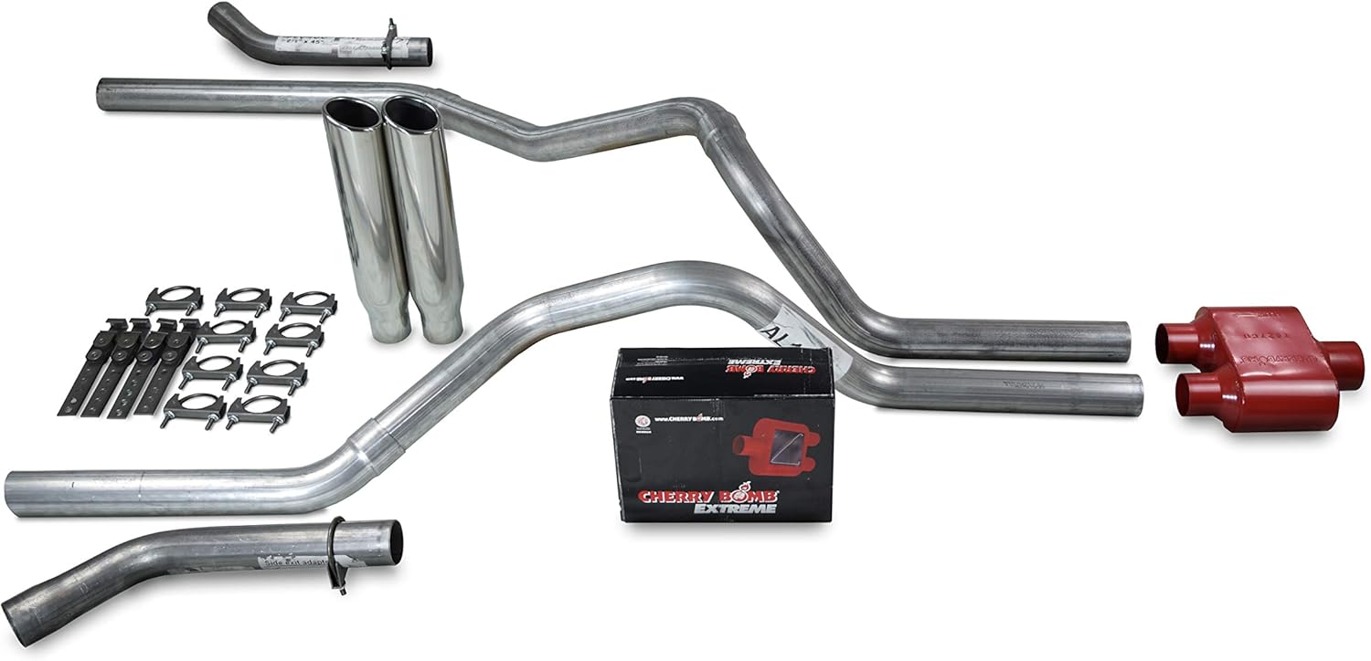 Truck Exhaust Kits - Shop Line Dual Exhaust Sytem 2.5 inch Aluminized Pipe Cherry Bomb Extreme Muffler Polished Rolled Tips With Corner Exit Adapters