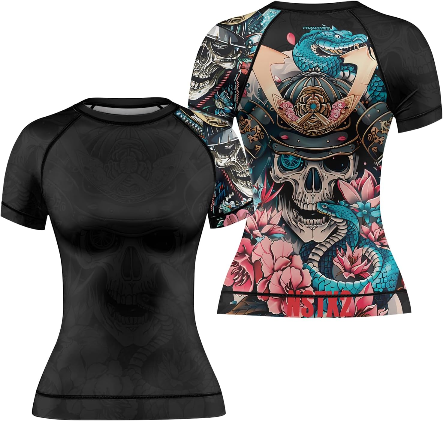 FORMONIES Snake Combat Rash Guard for Women – Short Sleeve Base Layer for No-Gi Grappling BJJ and MMA