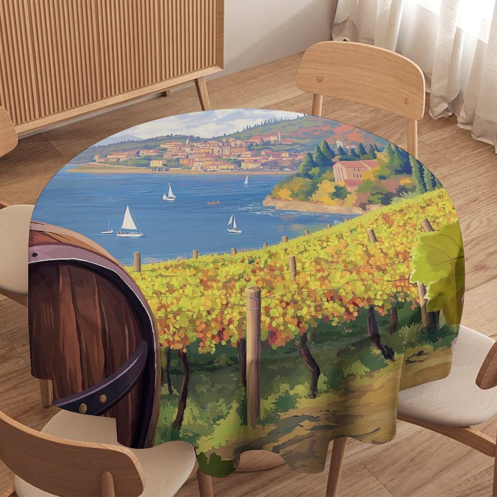 ORDOBO Round Table Cover -City Seascape Fashion Tablecloth Protector 3D Print Wipeable Outdoor Table Cover For Kitchen Dining Home Decoration 127X127Cm