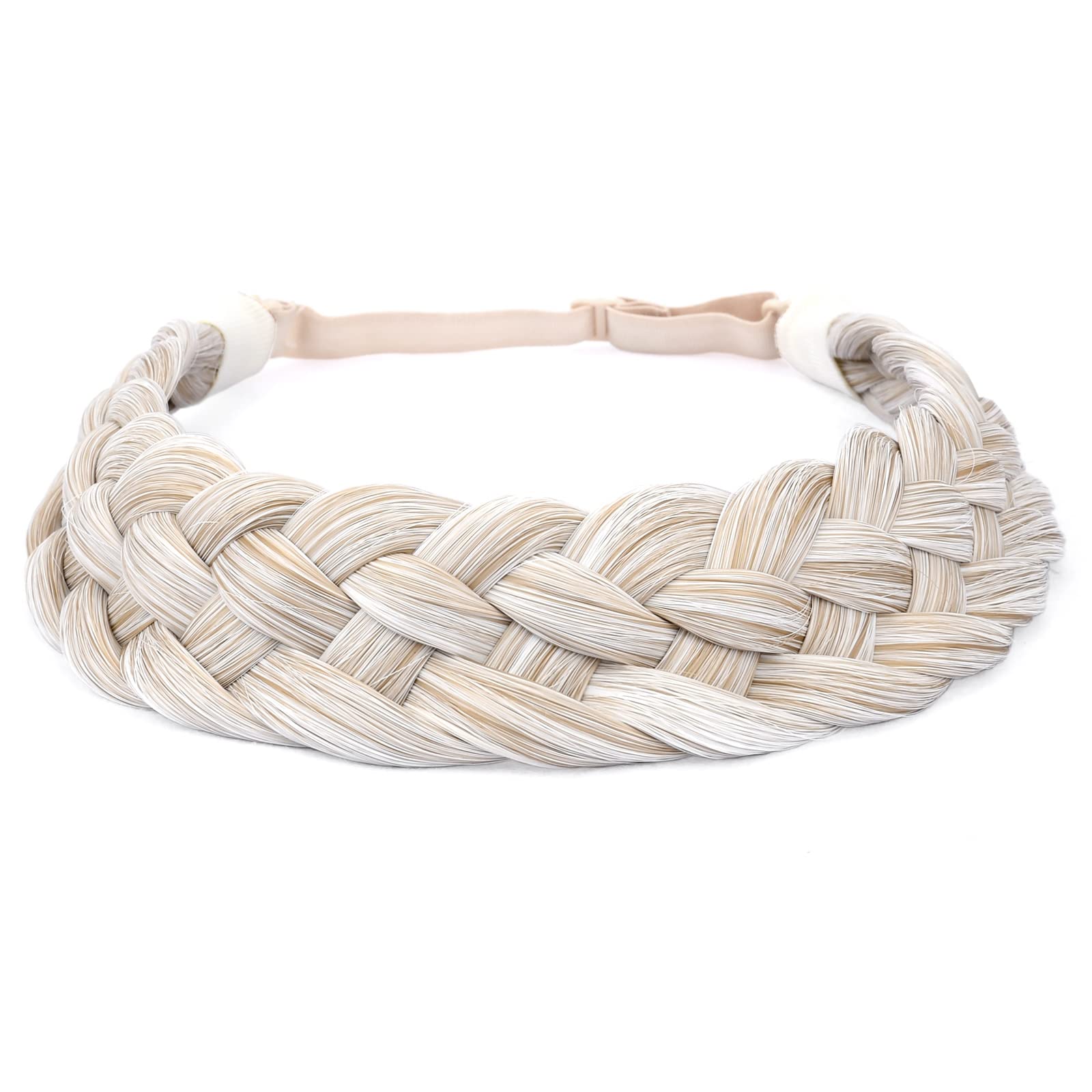 BOBIYA 5 Strand Synthetic Hair Braided Headband Classic Chunky Wide Plaited Braids Elastic Stretch Hairpiece for Women Girl (White Blonde) - Image 2