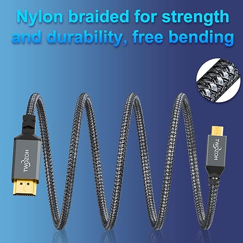 Miniatura 4 de Twozoh Cable micro HDMI a HDMI de 1 pie, paquete de 2 unidades, cable micro HDMI trenzado de nailon compatible con 3D4K 60Hz 18Gbps2160P1080P para