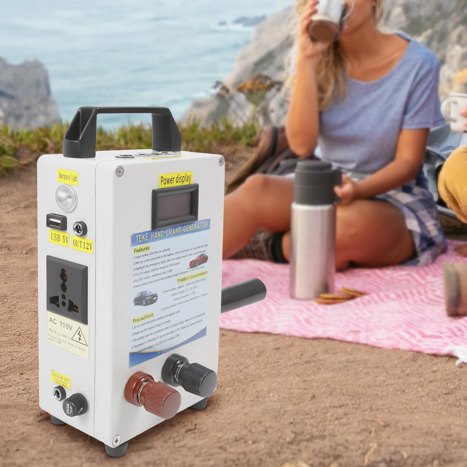 150W Emergency Hand Crank Generator - Portable Power Station With AC/DC/USB Outputs For Phone, Laptop, Car Jump