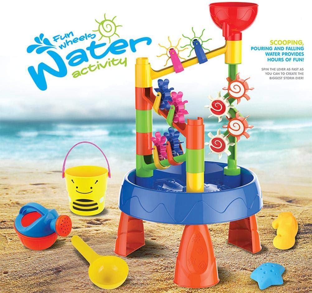 Waterwheel Funnel Table Set, 32Pcs Sand Water Play Table, Kids Play with Funnel Design, Ideal for Indoor, Outdoor, Beach & Garden color