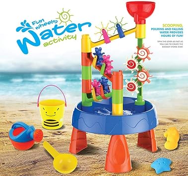 Waterwheel Funnel Table Set, 32Pcs Sand Water Play Table, Kids Play with Funnel Design, Ideal for Indoor, Outdoor, Beach & Garden color