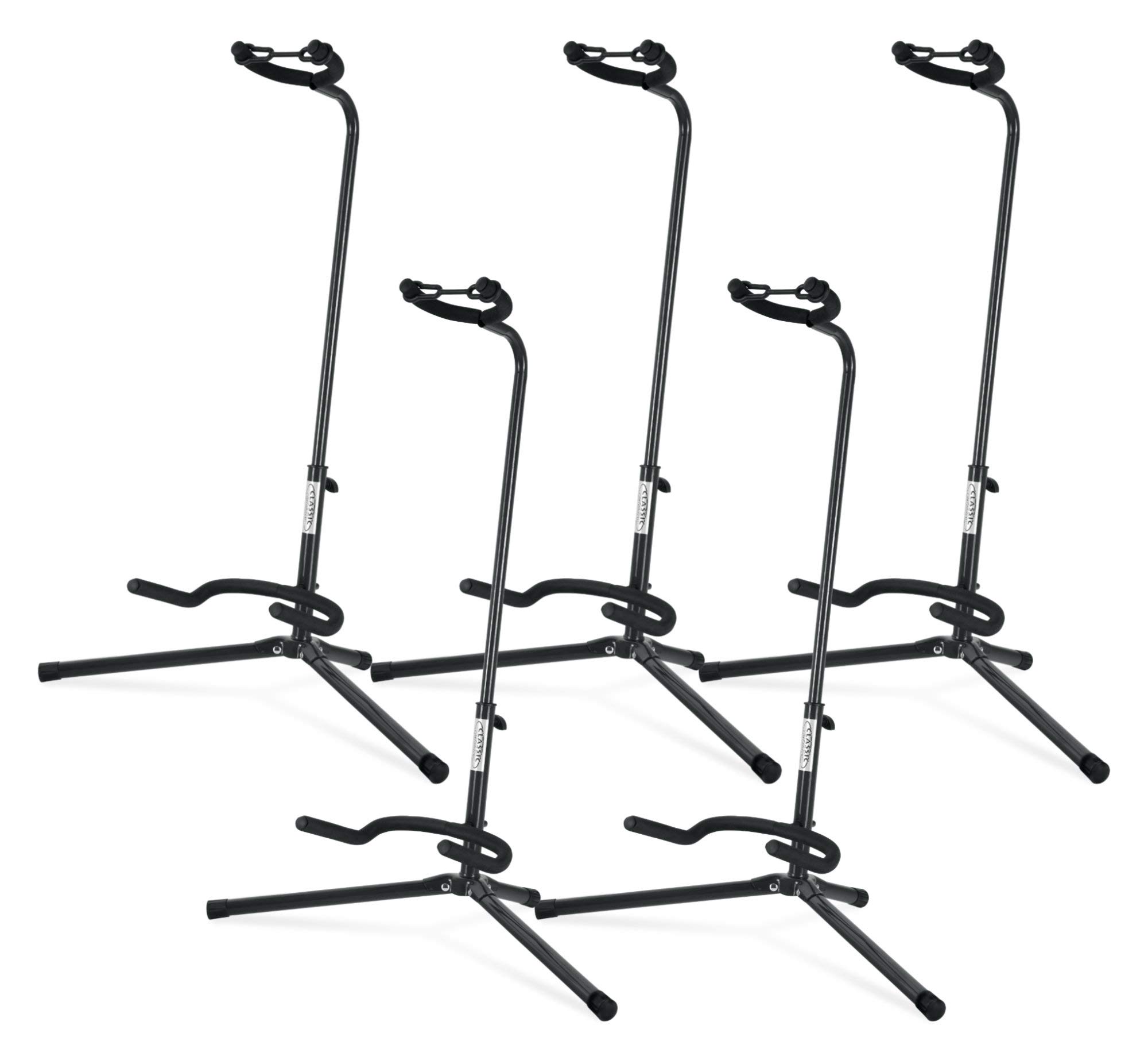 5x Classic Cantabile Gitarrenständer - Universal Gitarrenständer für Konzertgitarre, Westerngitarre, E-Gitarre, E-Bass - Gepolsterte Auflage - Klappbarer Gitarrenständer - Schwarz