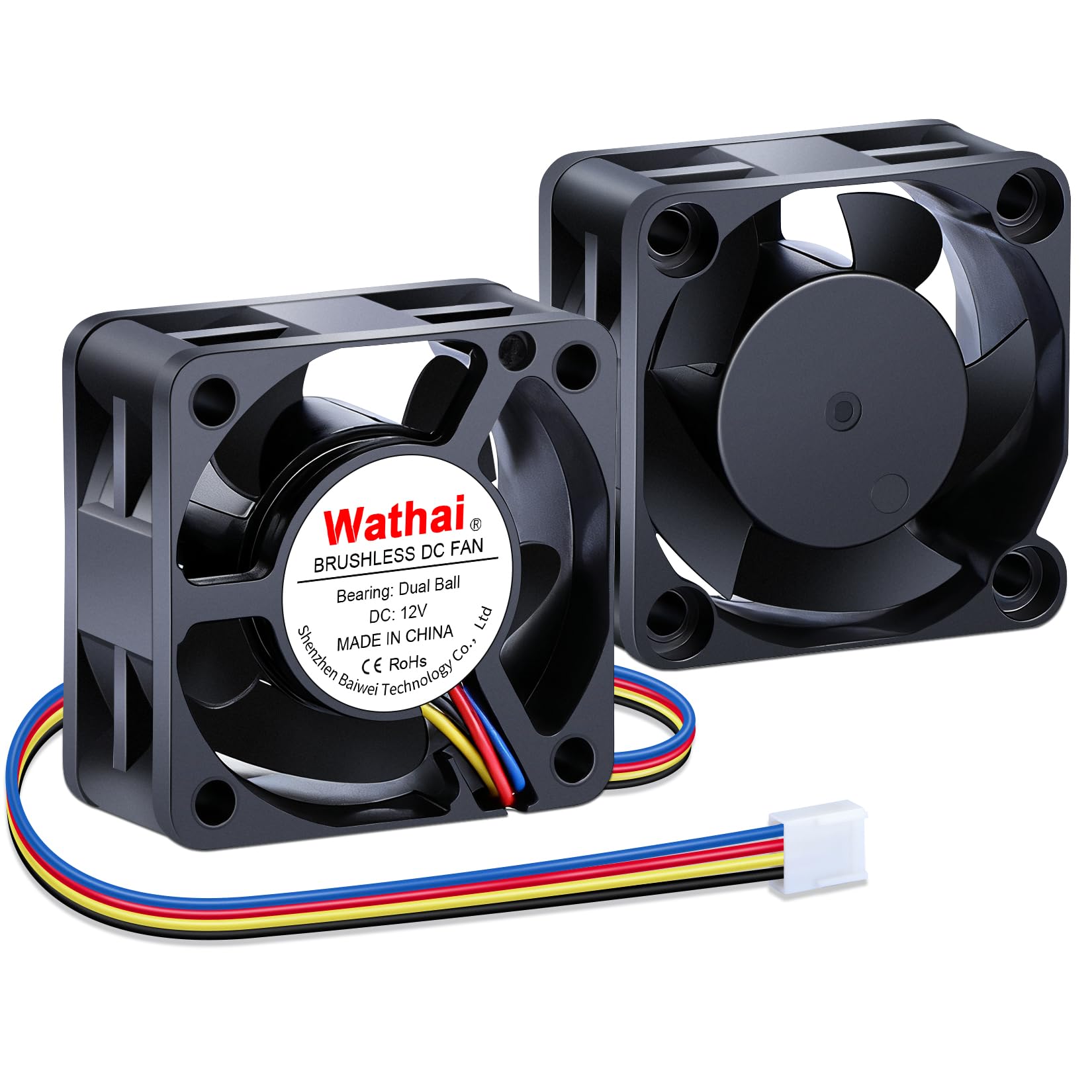 Wathai 2 Stück 40mm PWM PC Lüfter 4 Pin 12V DC Kühllüfter 40x40x20mm | für Raspberry Pi,3D-Drucker, NAS, Computergehäuse, Zusatzkühlung