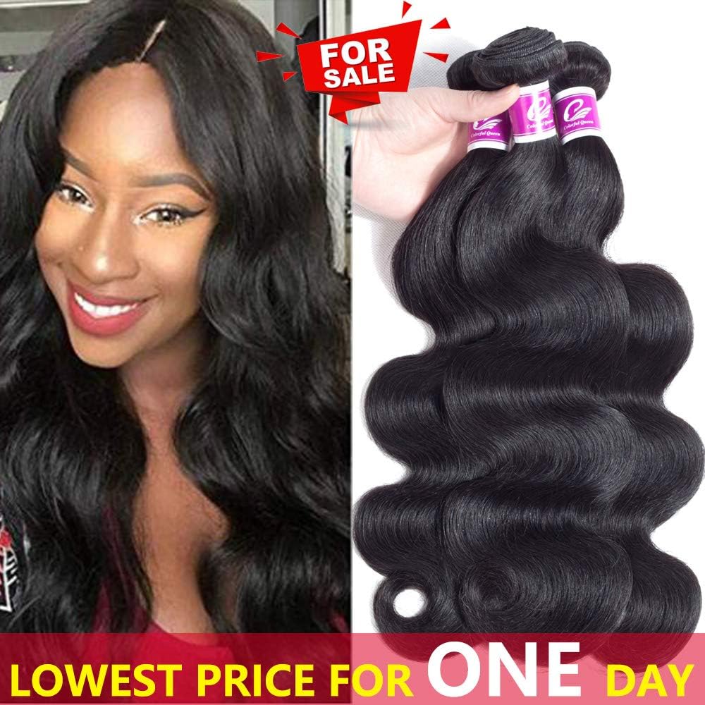 Colorful Queen 8A Grade Brazilian Virgin Hair Body Wave Remy Human Hair 3 Bundles 100% Unprocessed Brazilian Hair Weave Bundles for Women Natural Black Color 18 20 22 inch