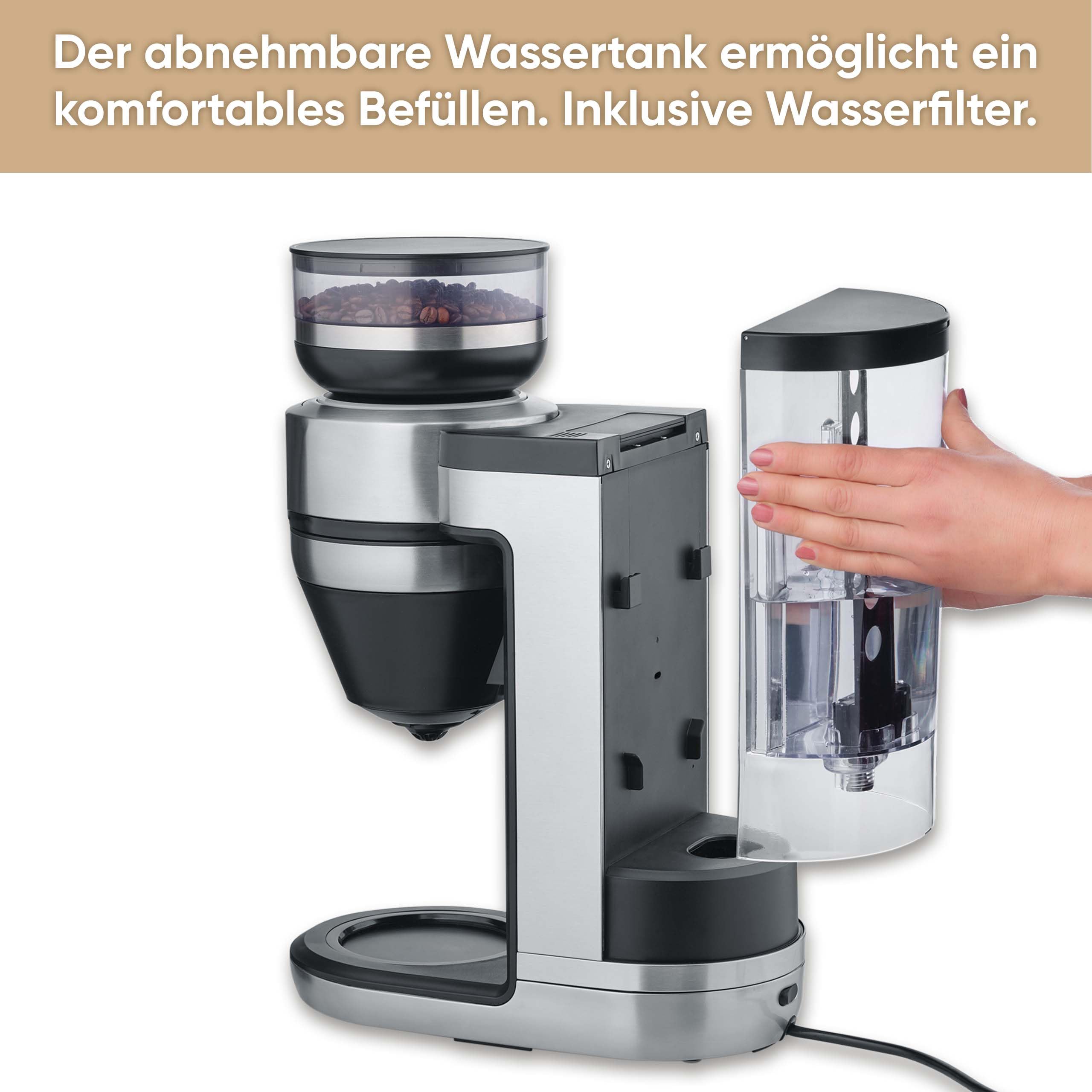Severin Vollautomat für Filterkaffee, Mahlwerk, 5 Kaffeestärken, 100-350ml, 5-in-1 Filterkaffeemaschine, LED-Display, Warmhaltefunktion, Thermokanne, Filka, schwarz-matt, Edelstahl, KA 4853