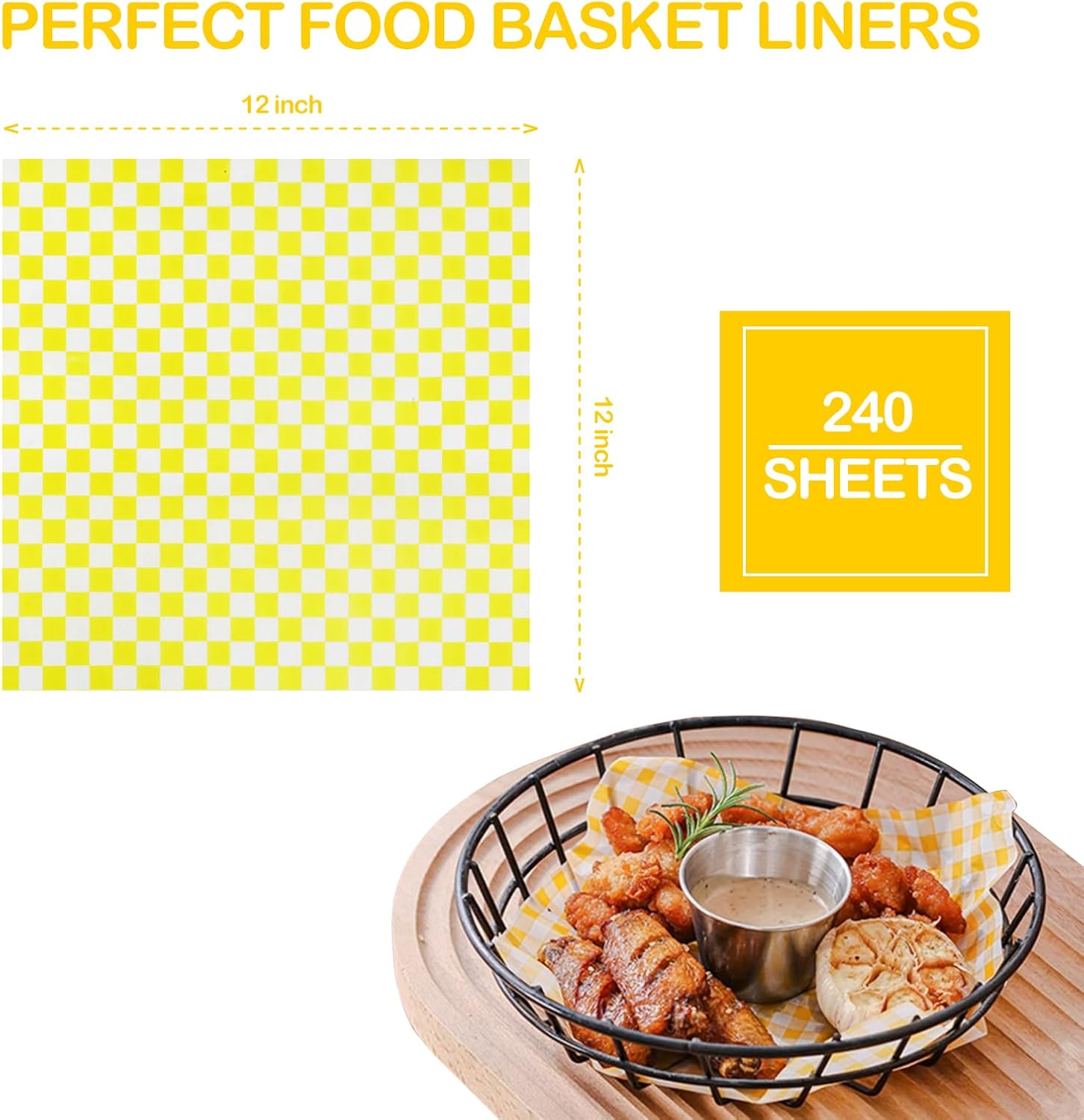 240 Pcs Food Basket Liners 12x12 inch Wax Paper Deli Paper Sheets Grease Proof Sandwich Wrapping 6 colors Checkered for Bread Burger Fast Food Home Kitchen and Party