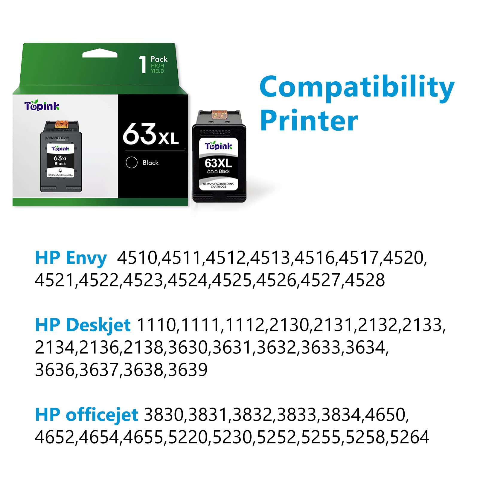 63xl Black And Color Ink Cartridge Combo Pack Replacement Ink 63 XL Work With Officejet 3830 4650 4652 4655 5200 5255 For Envy 4520 4512 For Deskjet