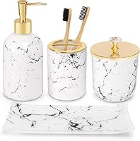 Vista 7 de Juego de Accesorios de Baño, 4 Piezas de Vidrio Verde Salvia, Juego Completo de Accesorios de Baño con Dispensador de Jabón y Loción, Portacepillos