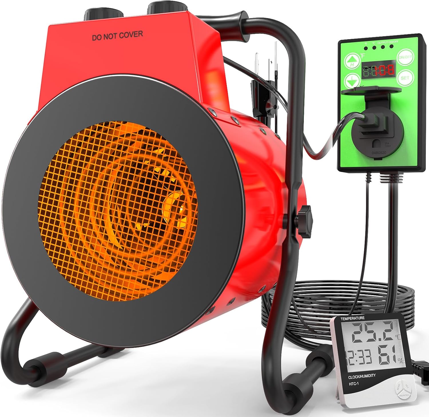 Buyplus Greenhouse Heater with Digital Thermostat, 1500W Outdoor Heaters for Patio, Overheat Protection & 3S Fast Heating, Electric Space Heater for Patio, Garage, Greenhouse, Flower House, Red