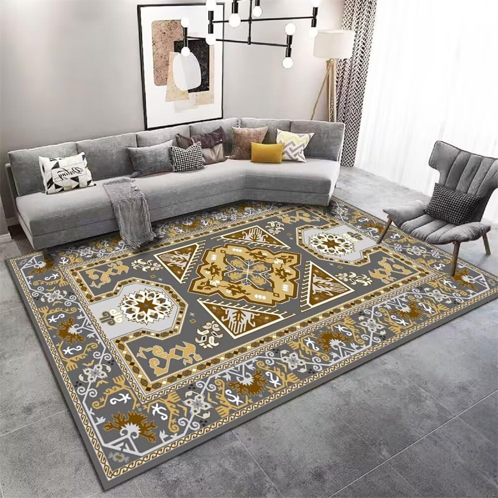 Grand tapis chambre gris 180x230cm doux à motif floral vintage pour ado et bébé