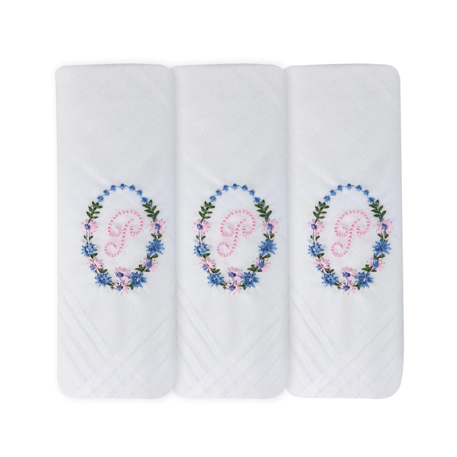 Surf The Shop Women's P Surf The Sho 3 Ack Of / Embroidered Initial Handkerchiefs With White Satin Border Various Initials (P)