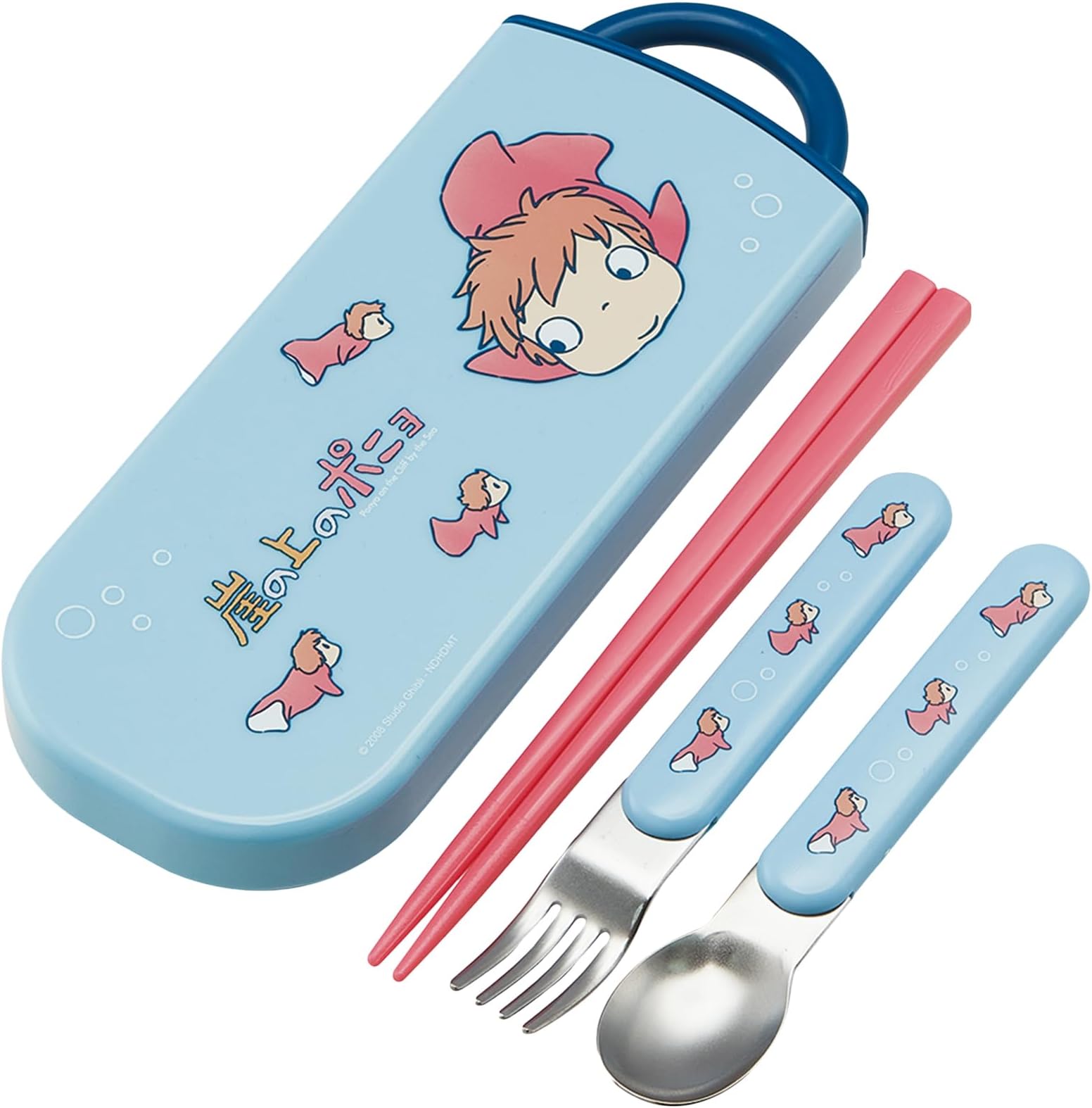 Ponyo Utensil Set - Includes Reusable Fork, Spoon, Chopsticks and Carrying Case - Authentic Japanese Design - Durable, Dishwasher Safe - Ponyo and Ponyo's sisters
