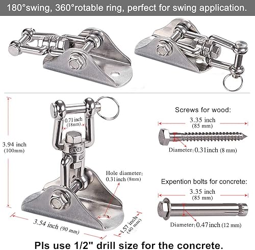 Miniatura 7 de BeneLabel Stainless Steel Heavy Duty Swing Hanger, Swing Hook, Swing Hardware Kit, Yoga Hammock Chair Sandbag Swing Sets, 1000 LB Capacity
