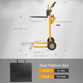 Apollo Material Lift Stacker, Pallet Truck Dolly 440lbs Cap. 35.4 Max Lift