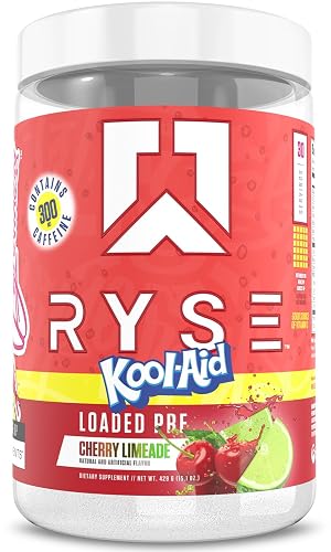 RYSE Loaded Pre Workout Powder - Kool-Aid Cherry Limeade - Daily Pre-Workout for Men & Women with 300mg Caffeine, Beta Alanine, and Citrulline for p, Focus, and Energy - 30 Servings - Kool-Aid Cherry Limeade