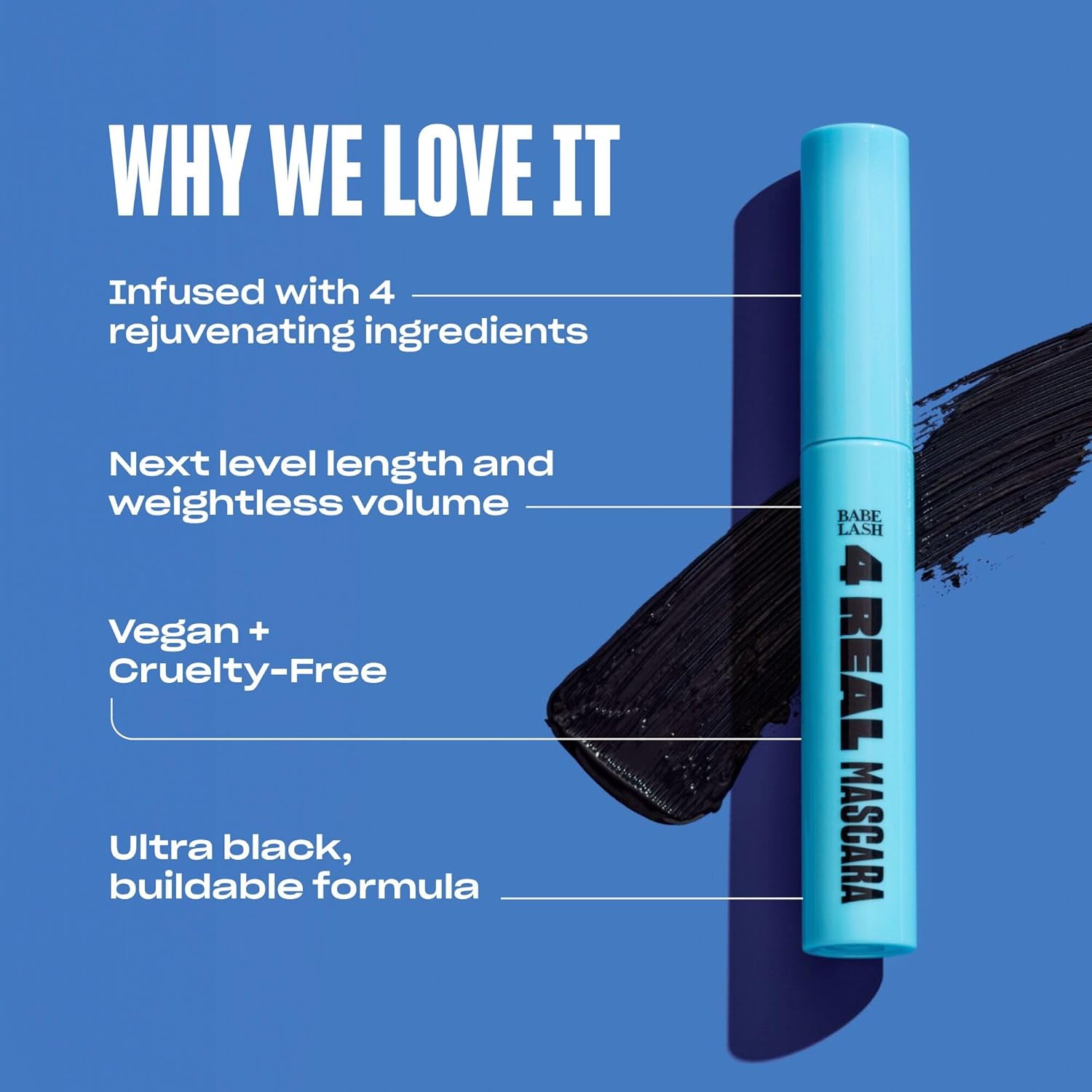 Babe Original 4 Real Mascara Black for Volume, Length, and Lift in Eyelashes, Defined & Flutterly Look, Vegan & Cruelty-Free - Image 3