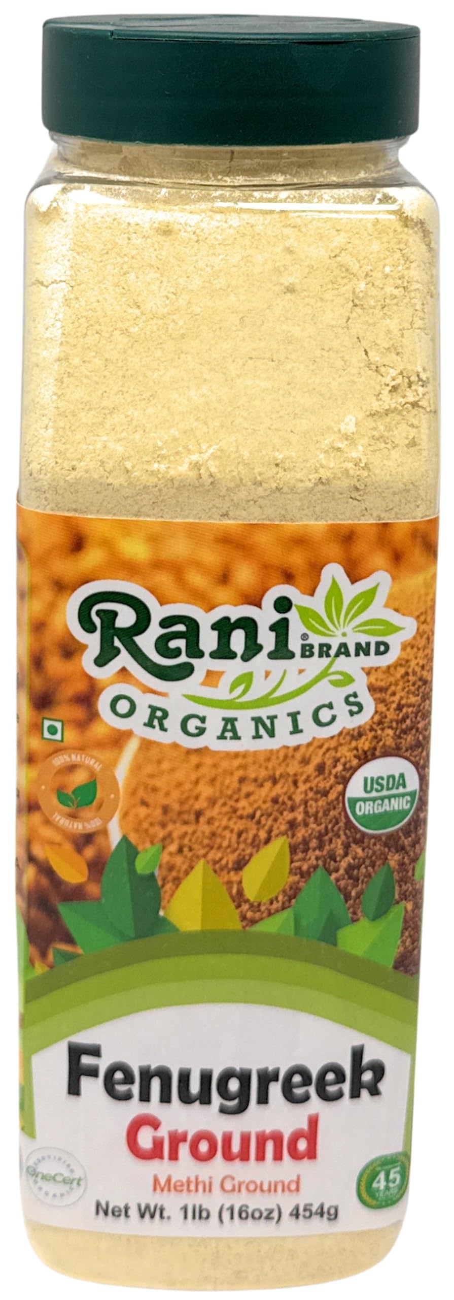 Rani Organic Fenugreek (Methi) Seeds Ground Powder 16oz (1lb) 454g Jar, Trigonella foenum graecum ~ All Natural | Vegan | Gluten Friendly | Non-GMO |