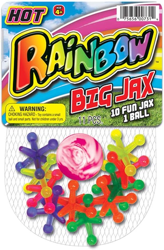 JARU Big Rainbow Jacks Game w/ Bouncy Ball (1 Set, 10 Jax