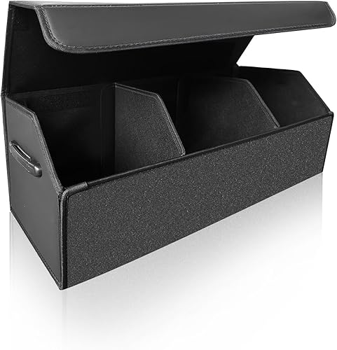 Miniatura 11 de Organizadores de coche para maletero para SUV Sedán, caja de almacenamiento de cuero, tapa magnética, plegable y ajustable, 16.5 pulgadas Negro