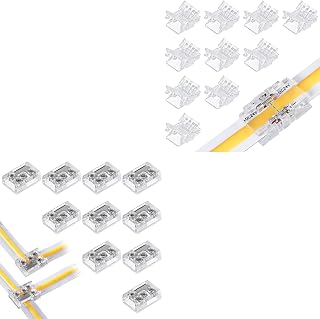 TORCHSTAR T & L Shape Connectors Bundle Strip to Strip Connectors, 10-Pack 2 Pin 10mm LED Strip Light Connectors & 10-Pack 2 Pin 10mm Strip to Strip Gapless Solderless Unwired Clips Connectors