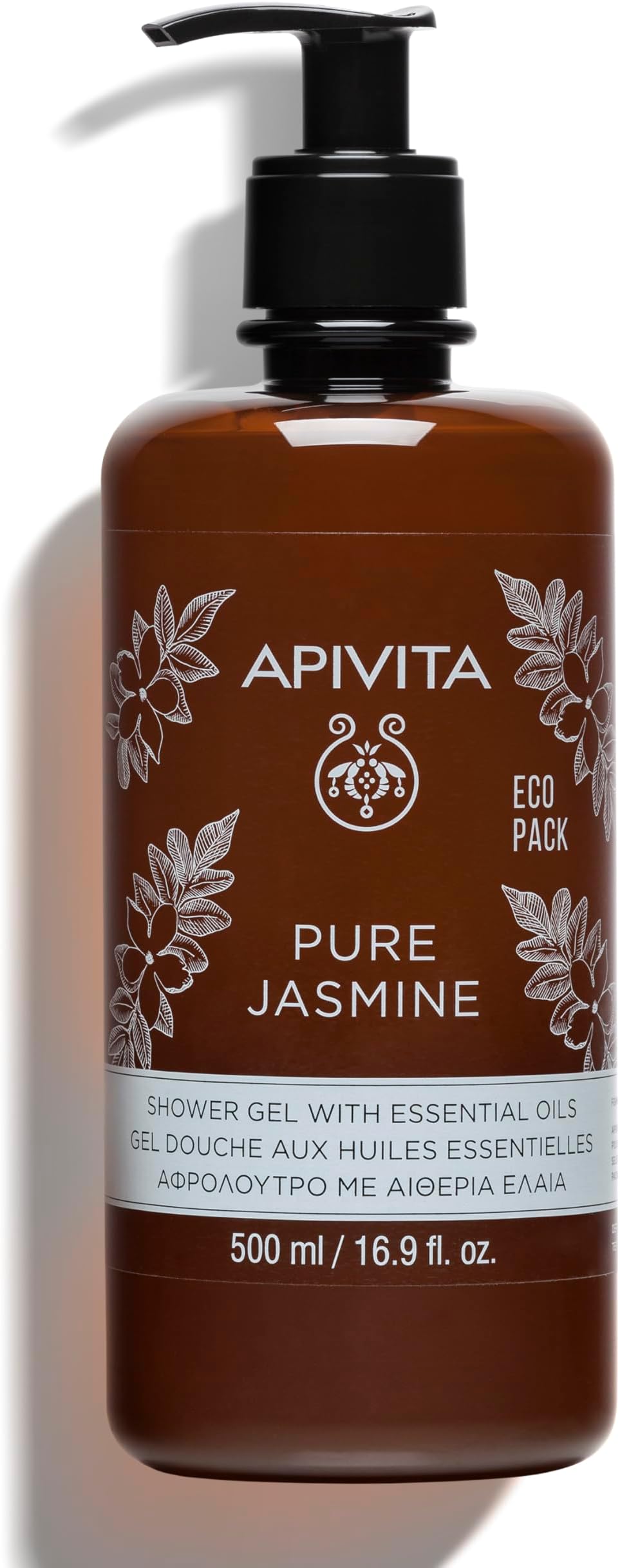 Apivita Pure Jasmine Shower Gel 500ml - Luxurious Shower Gel Body Wash Infused with Jasmine Essential Oil and Propolis - Shower Body Wash that Gently Cleanses & Preserves Skin's Moisture