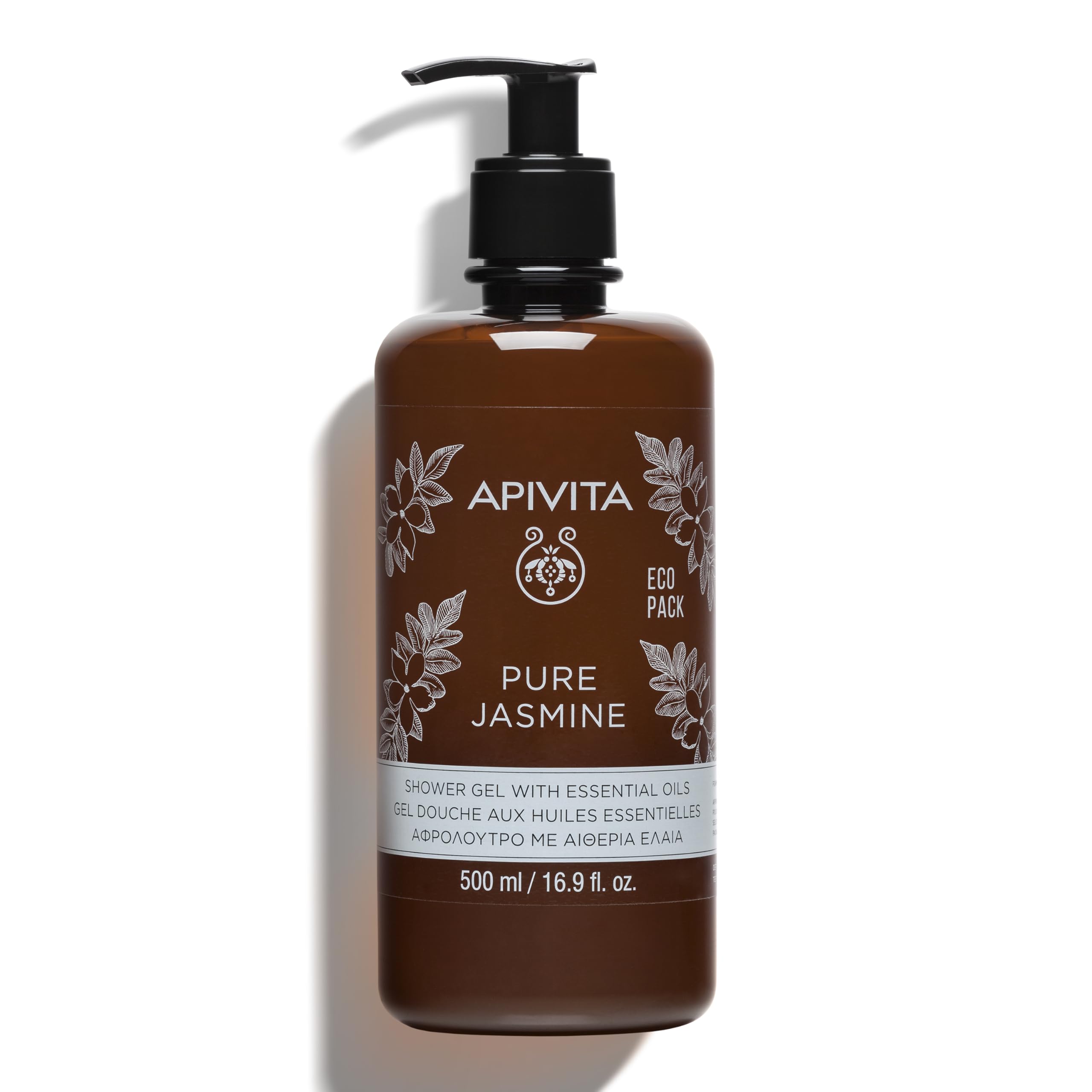 Apivita Pure Jasmine Shower Gel 500ml - Luxurious Shower Gel Body Wash Infused with Jasmine Essential Oil and Propolis - Shower Body Wash that Gently Cleanses & Preserves Skin's Moisture