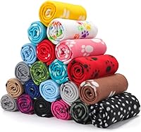 Eccliy 20 Pack Soft Fleece Puppy Blankets for Small Dogs & Cats - 20 Cute Paw Styles, 23.6x27.6 Inch Warm Pet Throws