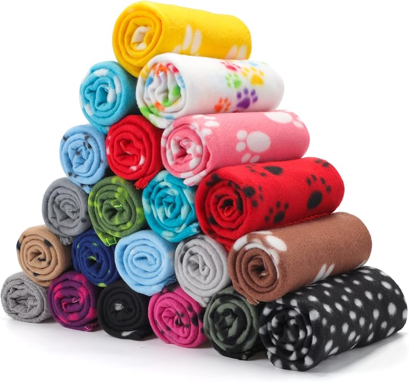 Eccliy 20 Pcs Puppy Blanket Fleece Pet Dog Throw,23.6 x 27.6 Inch,Paw