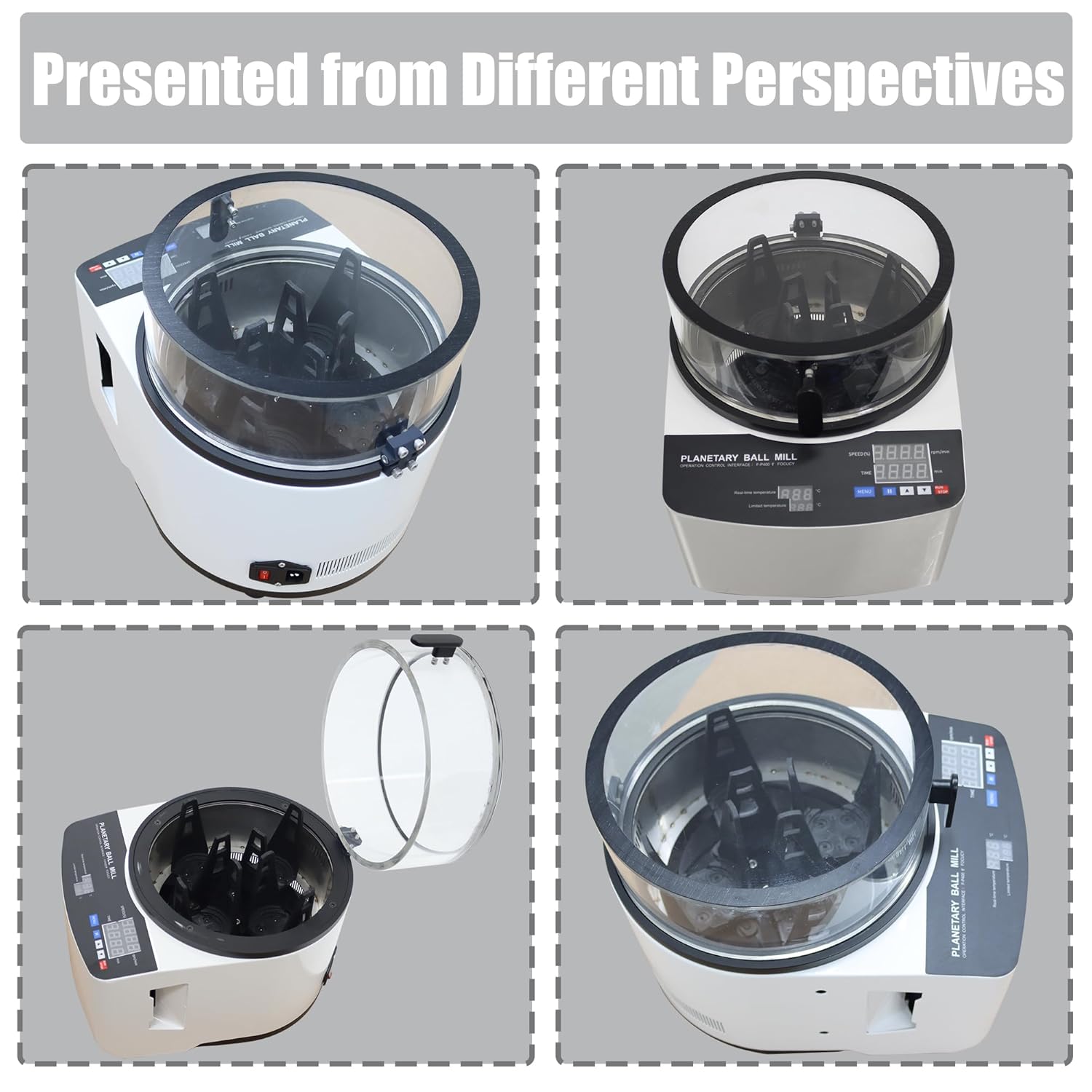 110V Planetary Ball Mill Standard Grinding Tank Capacity 4x100ml Jars, Laboratory Grinding Mill for Sample Preparation Featuring Control Panel for Timing and Speed Regulation No Balls, Jars