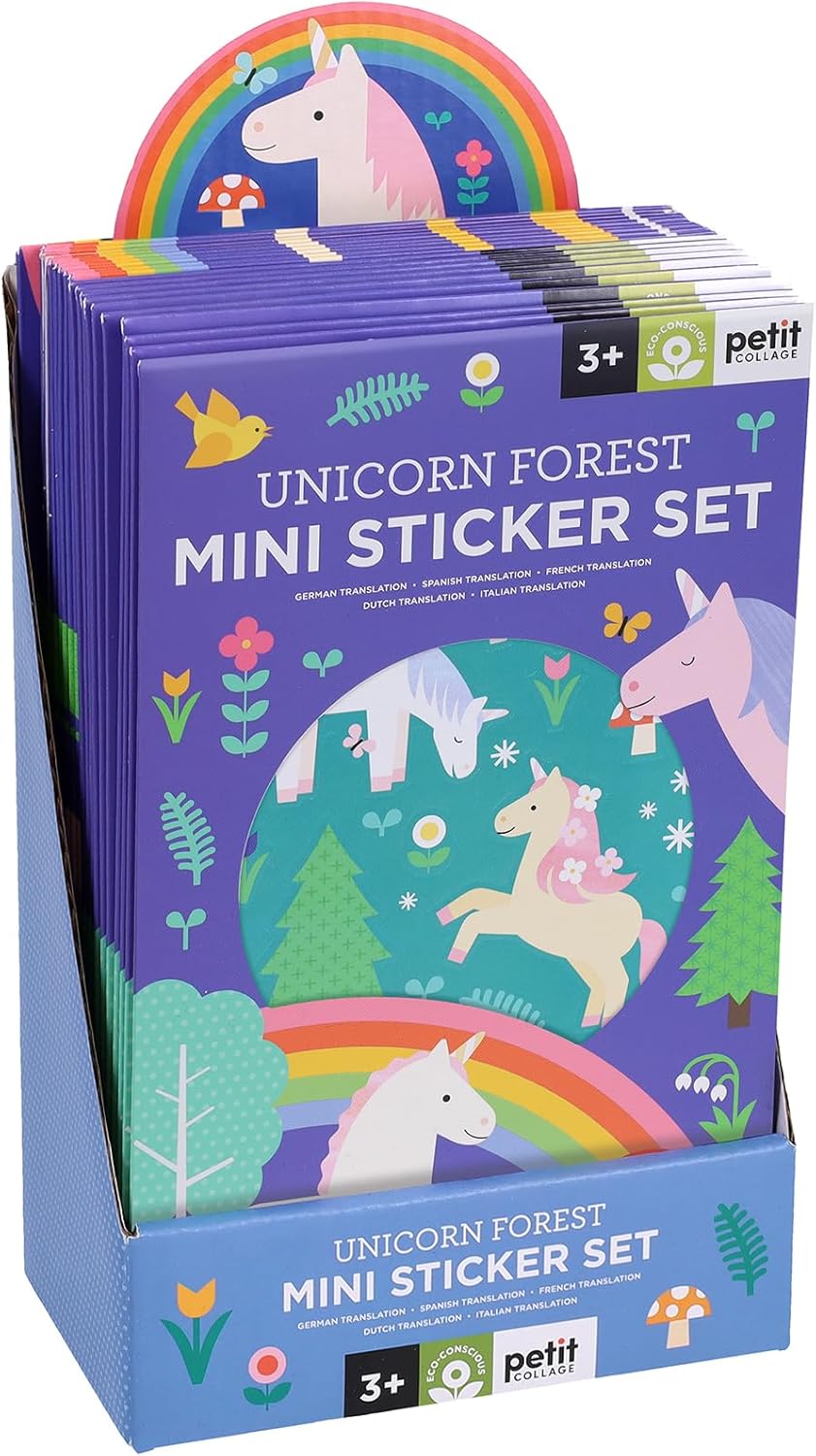 PETITCOLLAGE Mini Sticker Set: Unicorn Forest – 20-Pack, Reusable Sticker Scenes for Kids Ages 3+, Over 50 Stickers Per Set, Perfect for Party Favors, Classroom Rewards & Large Group Activities