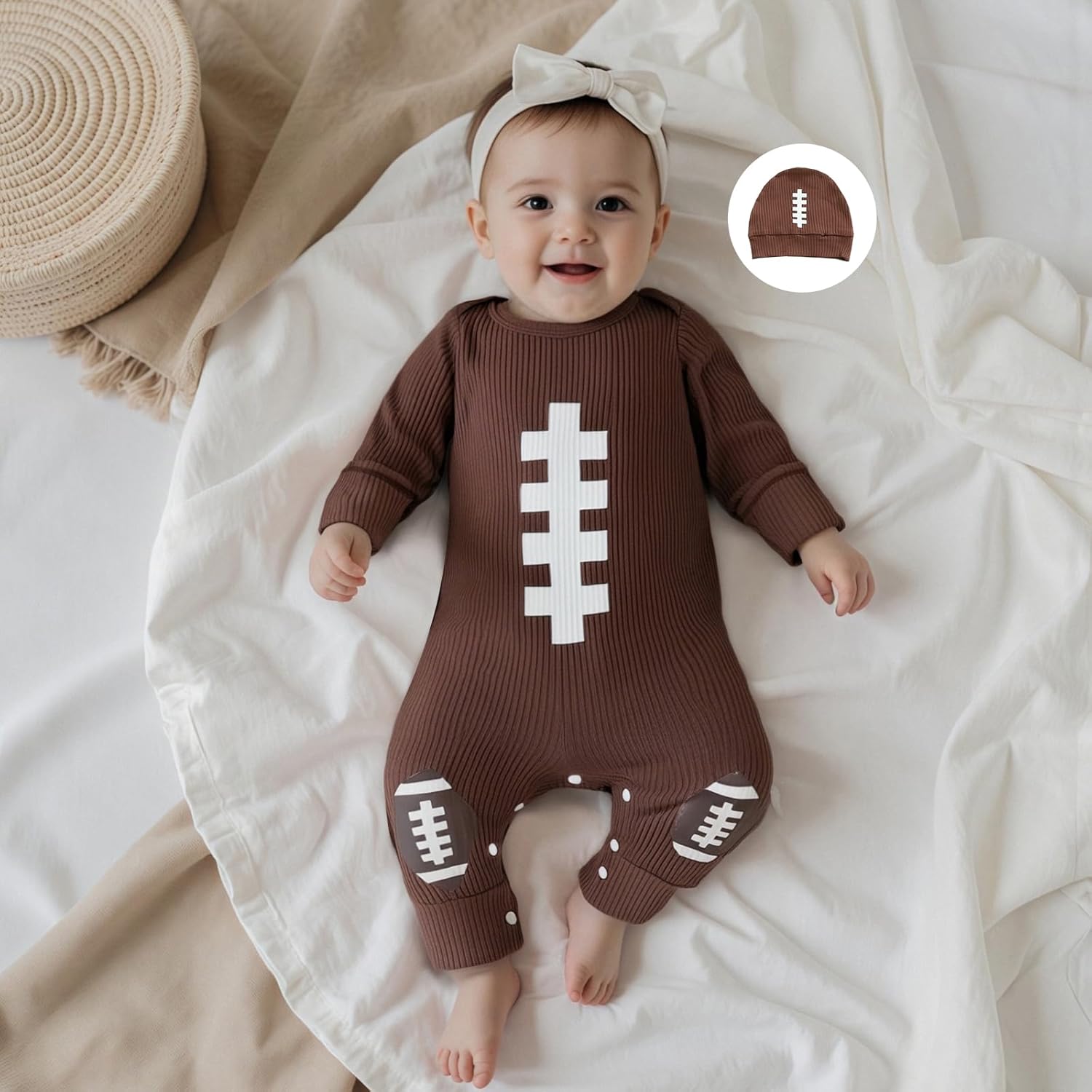 Newborn Baby Boy Girl Football Outfit Game Day Football Onesie Long Sleeve Romper Jumpsuit Fall Outfits Clothes - Image 3