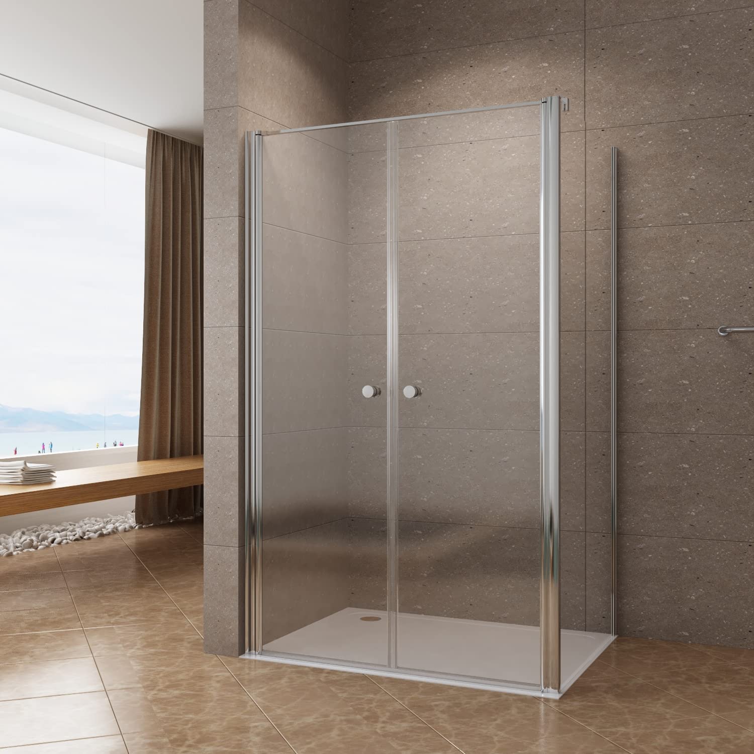 Eckdusche Duschkabine Eckeinstieg 90x90 x 195 cm mit Pendeltür und Seitenwand aus 6mm Nanobeschichtung ESG Echtglas, 90 cm Duschtür Nischentür Schwingtür, 90 cm Seitenwand, höhe 195cm