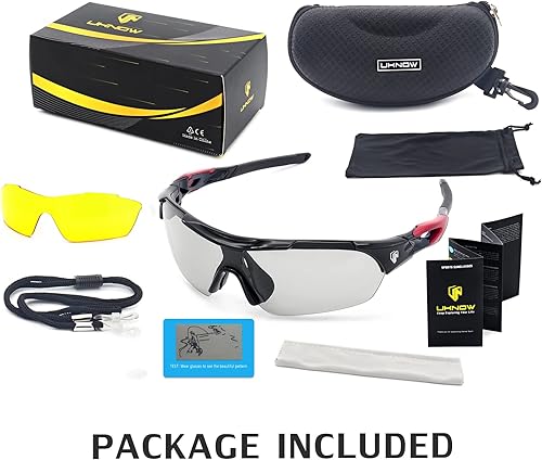 Miniatura 7 de UKNOW Gafas de sol deportivas polarizadas para hombres y mujeres gafas de sol fotocromáticas con protección UV con 2 lentes para ciclismo conducción