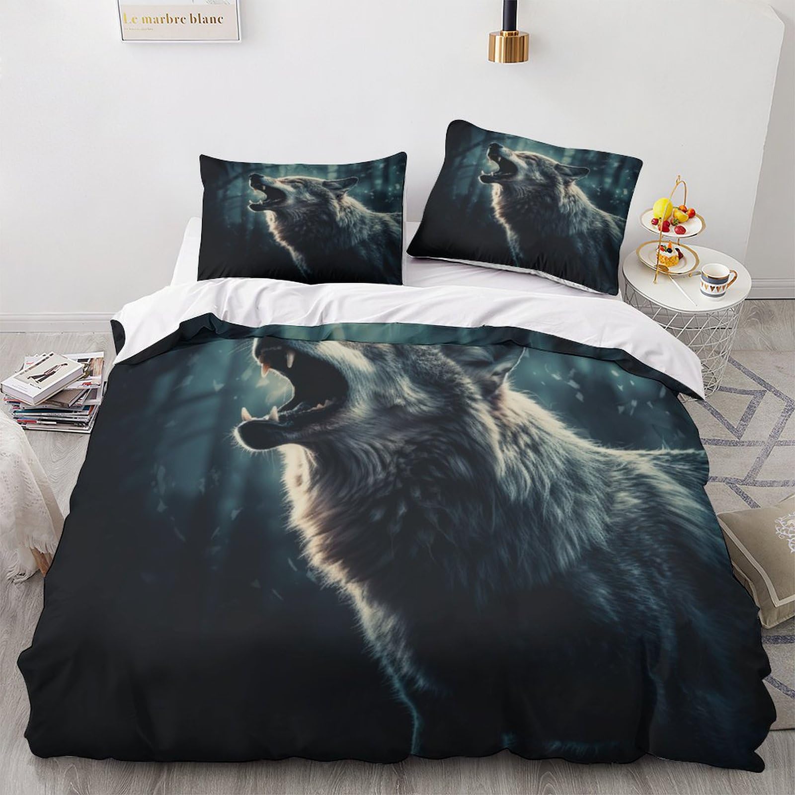 Wolf-Bettwäsche-Set, 3D-Druck, Bettbezug-Set mit Kissenbezügen, Heimtextilien, Doppelbettgröße, Tier-Bettbezug, 200 x 200 cm