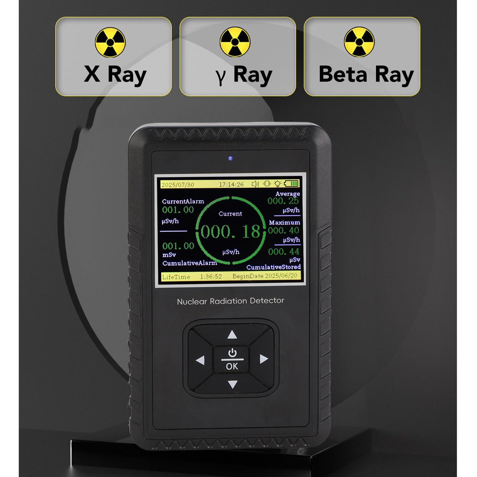 Luocute Nuklear Geiger Counter Detector, Handheld Beta Gamma Röntgenmessgerät mit Großem LCD -Bildschirm und Alarm für Rotes Licht