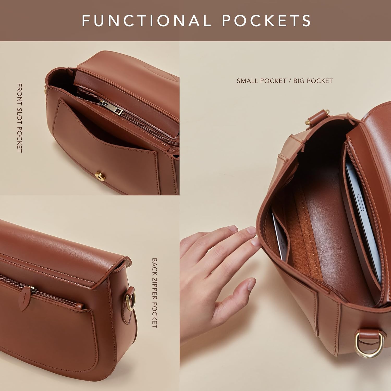 SUNLIGHT LEAVES Vintage Crossbody Saddle Bag For Women Vegan Leather Boho Retro Satchel Simple Handbag Casual Purse | Vintage, Vegan Leather, Boho, Retro, Simple, Casual - Image 6