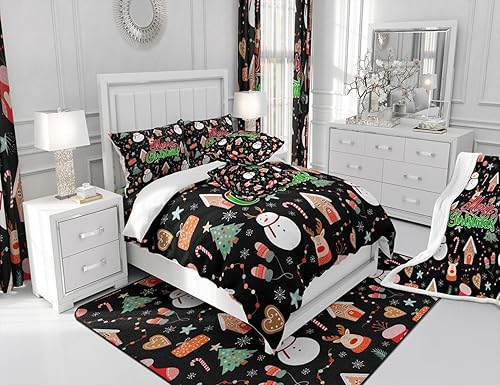 Miniatura 7 de Juego de edredón de decoración de Navidad, árbol de Navidad, reno, muñeco de nieve, juego de ropa de cama con temática de invierno, edredón de Feliz