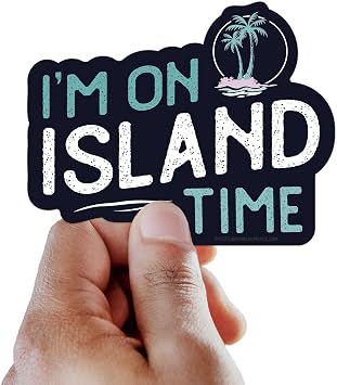 Navy Blue Im on Island Time Beach Sticker - Palm Trees and Sunshine Outdoor Sports Decal, Beach Bum Vinyl Sticker