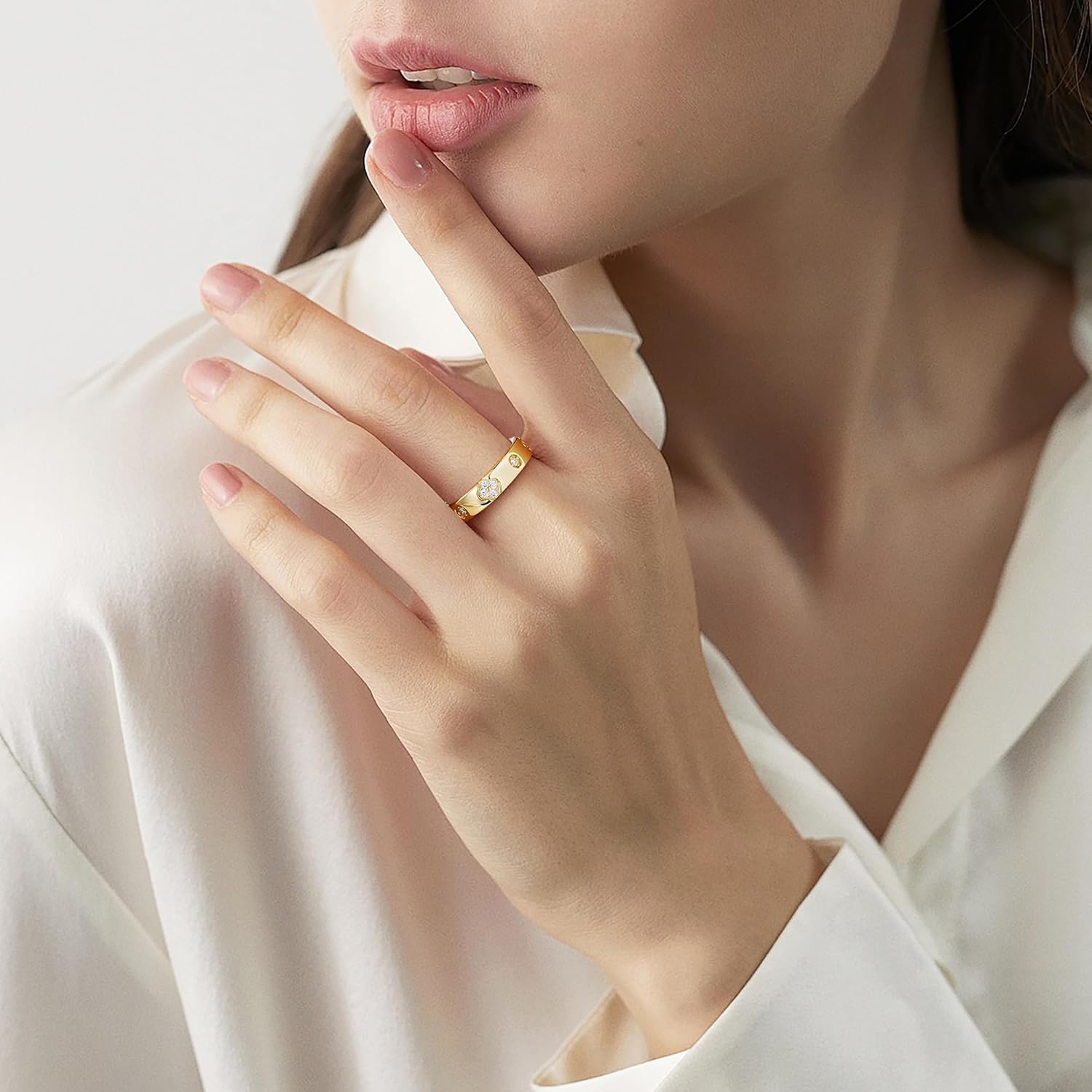 MOOSEA Four Leaf Clover Moissanite Rings for Women, Lab Created Moissanite 925 Sterling Silver Wedding Band Birthday Anniversary Jewelry Gifts for Her Size 6-8 - Image 2