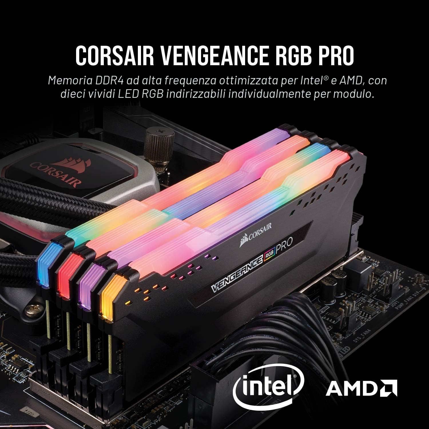 CORSAIR VENGEANCE RGB PRO 32GB (2x16GB) DDR4 Fino a 3600MHz (PC4-28800) CL18 Memoria per Computer - Nero