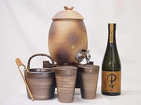 信楽焼・明山窯 焼酎サーバー 火色金小紋 2200ｃｃ(滋賀県)+萬古焼・備前金彩焼酎ペアカップ 氷入れ(三重県)+芋焼酎 黒木本店 中々 720ml