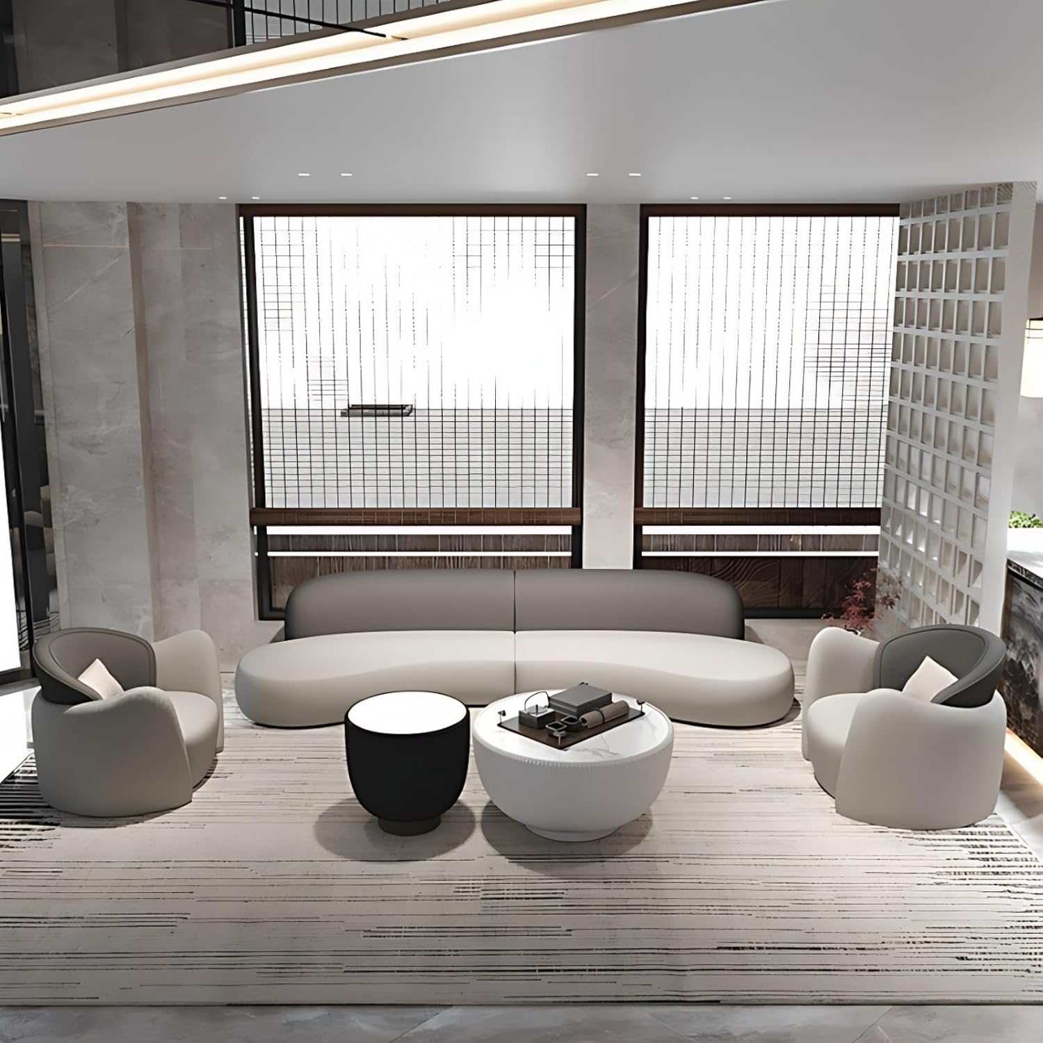 118.1IN Curved Sectional Sofa Set - Couches for Living Room with Sturdy Frame | Couch Sets with Coffee Table, High Resilience Sponge, Suitable for Office, Cafe, Bar (Sofa + Coffee Table + 2 Chairs)