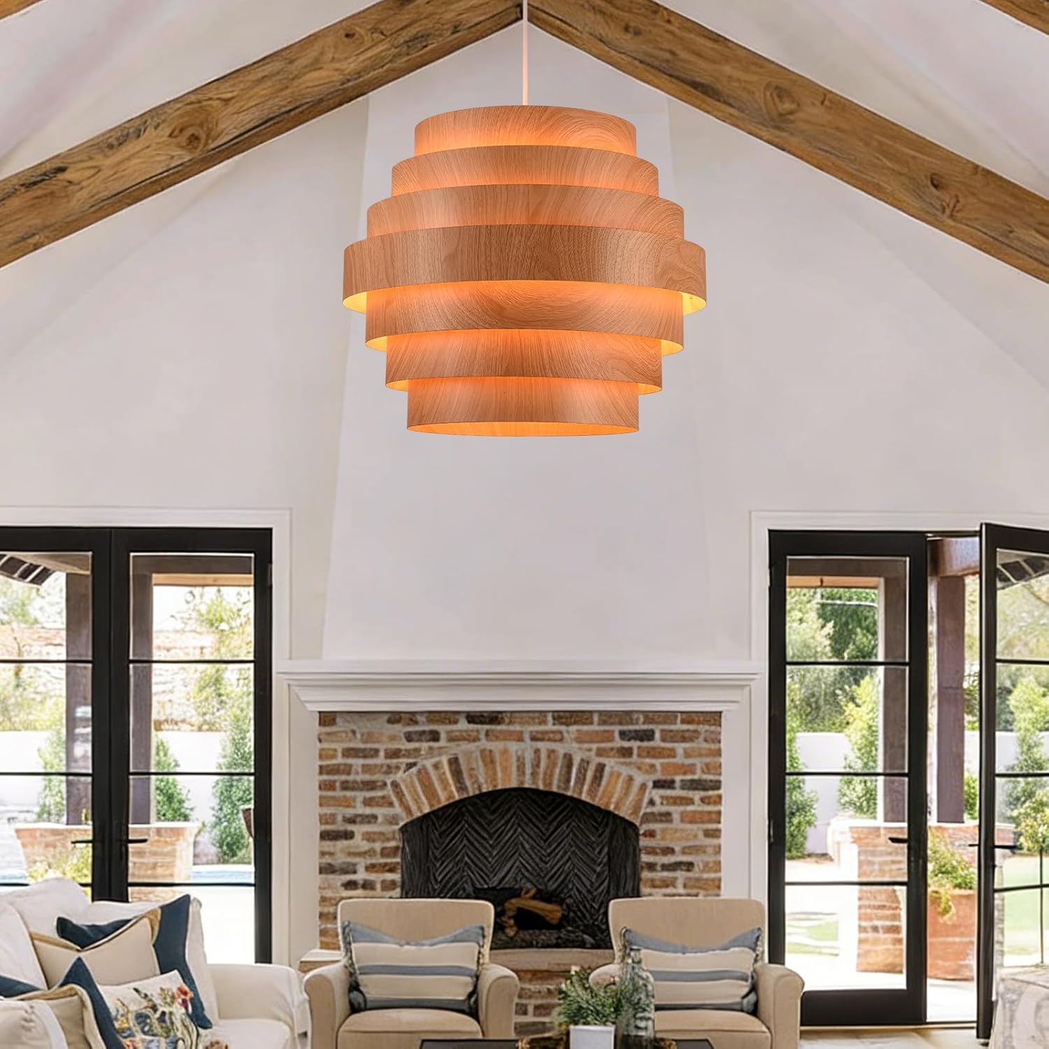 Farmhouse 15.8" Large Drum Chandelier,Vintage Chandelier with Metal Finish Linen Shade Retro Drum Chandeliers for Dining Room, Kitchen Island, Living Room, Bedroom