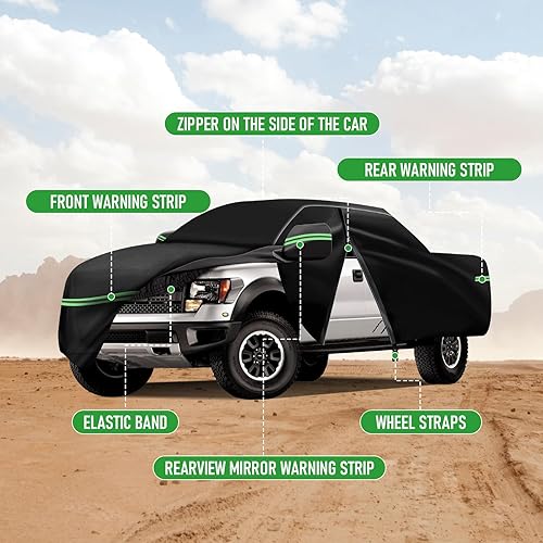 Miniatura 6 de 210T - Funda para automóvil resistente al viento y al agua, 6 capas con tira reflectante y cremallera, compatible con Ford F150 F250 F350 Raptor