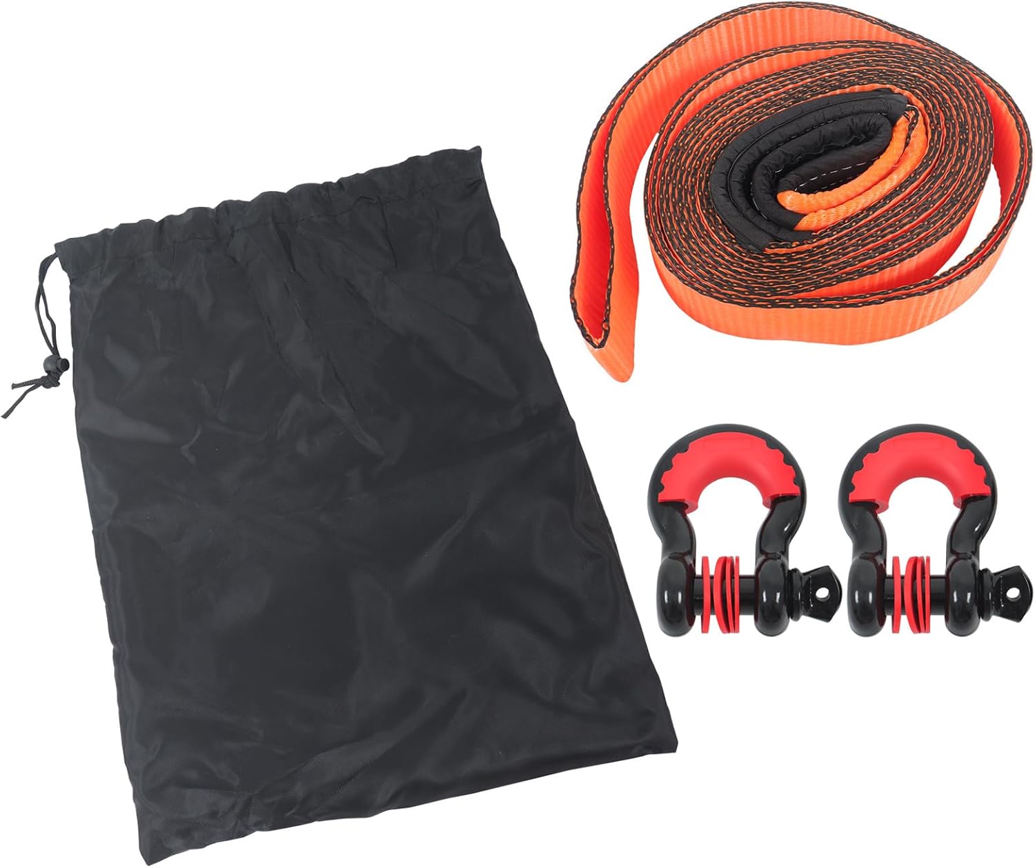 3" x 30' Recovery Tow Strap Kit with 2Pcs 3/4" Anti-Theft D-Ring Shackles and Storage Bag Heavy Duty Off Road Emergency Tow Rope 31500LBS for Car Truck SUV ATV